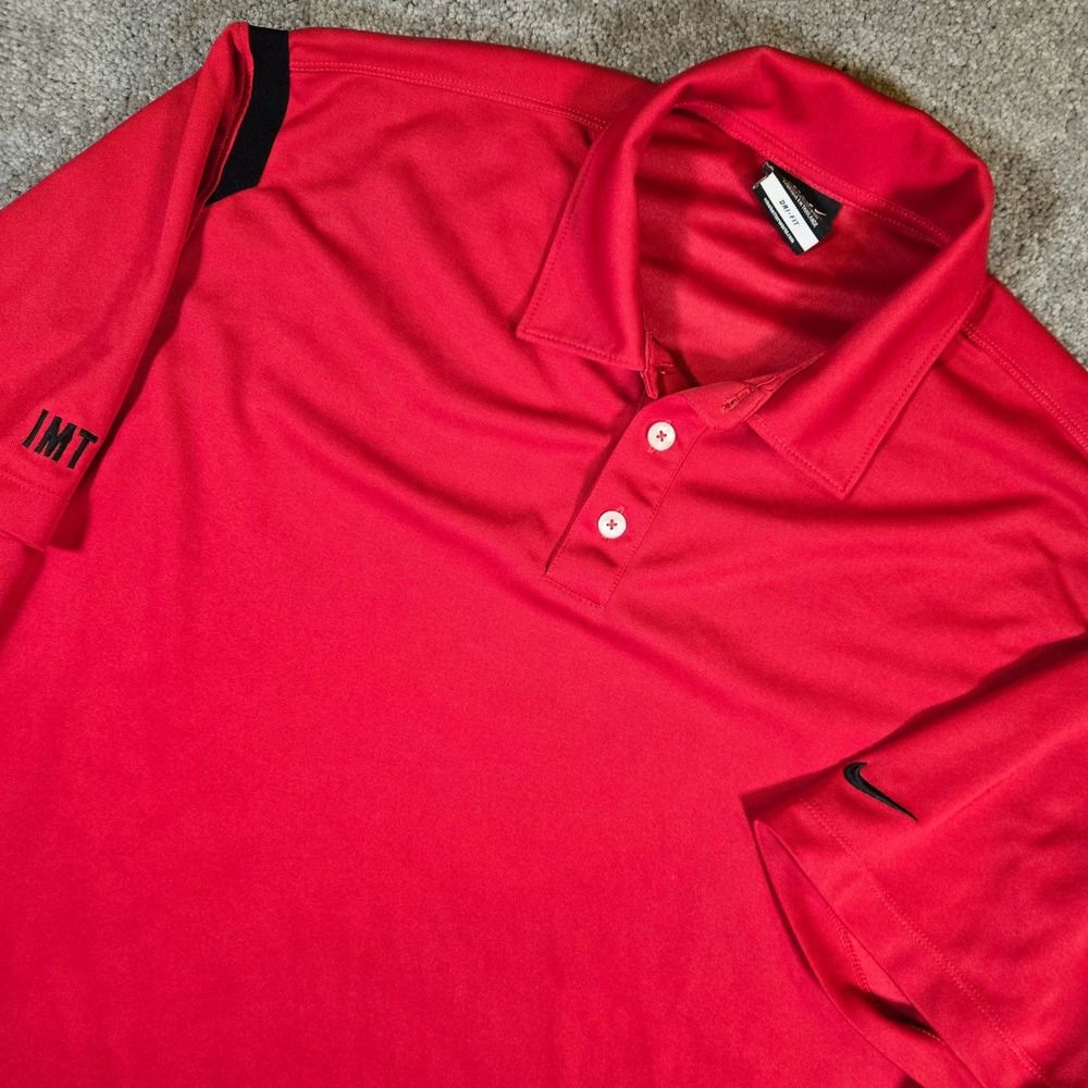 Nike Golf Tour Performance Mens Large Red Black Striped Short Sleeve Polo IMT